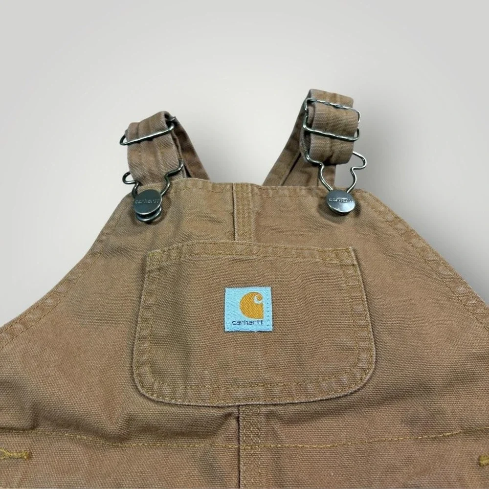 Carhartt Overalls Boys 3T Brown Canvas Flannel Lined Bib Pants Playwear Workwear